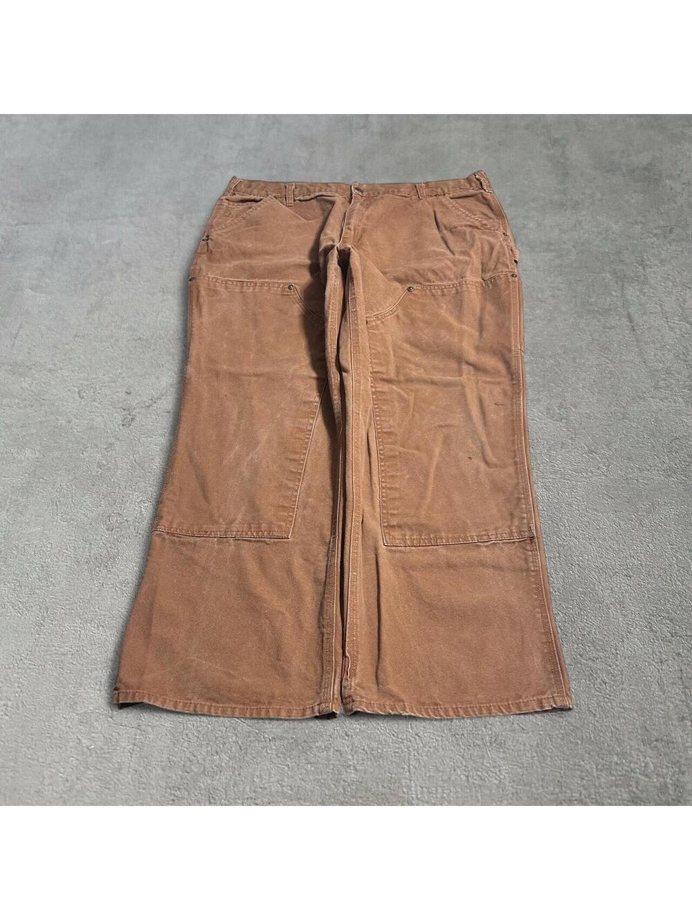 Brown carpenter double knee canvas pants with a relaxed fit